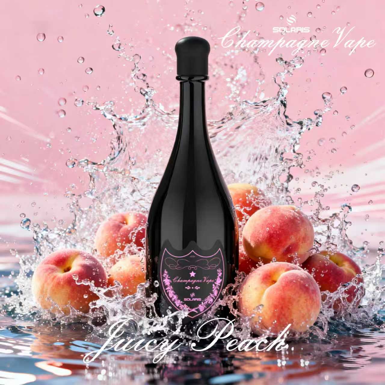 Solaris Champagne 30000 30K Puffs 2% Rechargeable LED Light Disposable Vape in Juicy Peach flavor