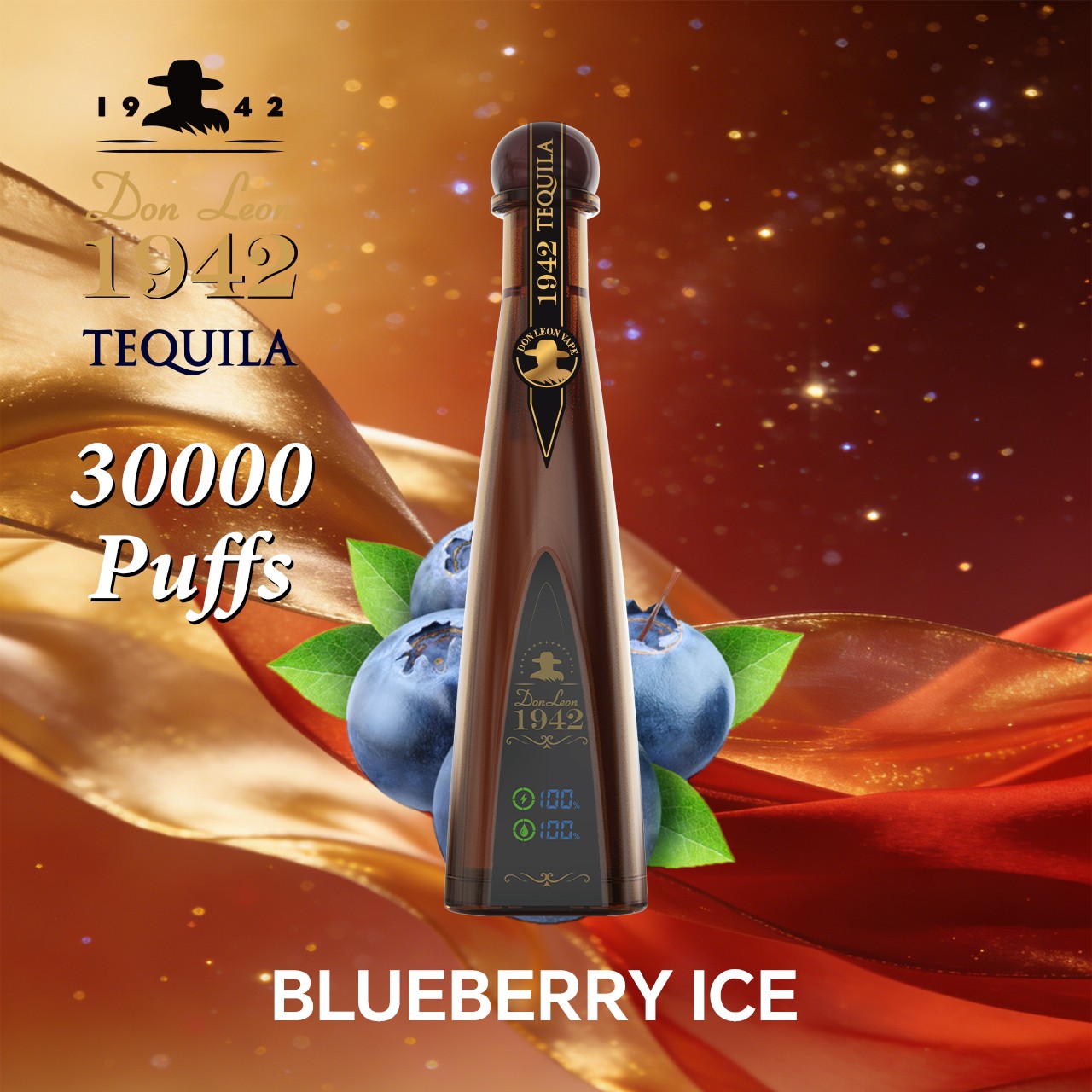 Solaris Tequila Don Leon 1942 30000 30K Puffs Rechargeable Battery Display Disposable Vape in Blue Razz flavor