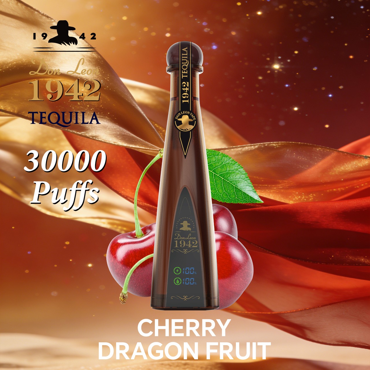 Solaris Tequila Don Leon 1942 30000 30K Puffs Rechargeable Battery Display Disposable Vape in Cherry Dragon Fruit flavor