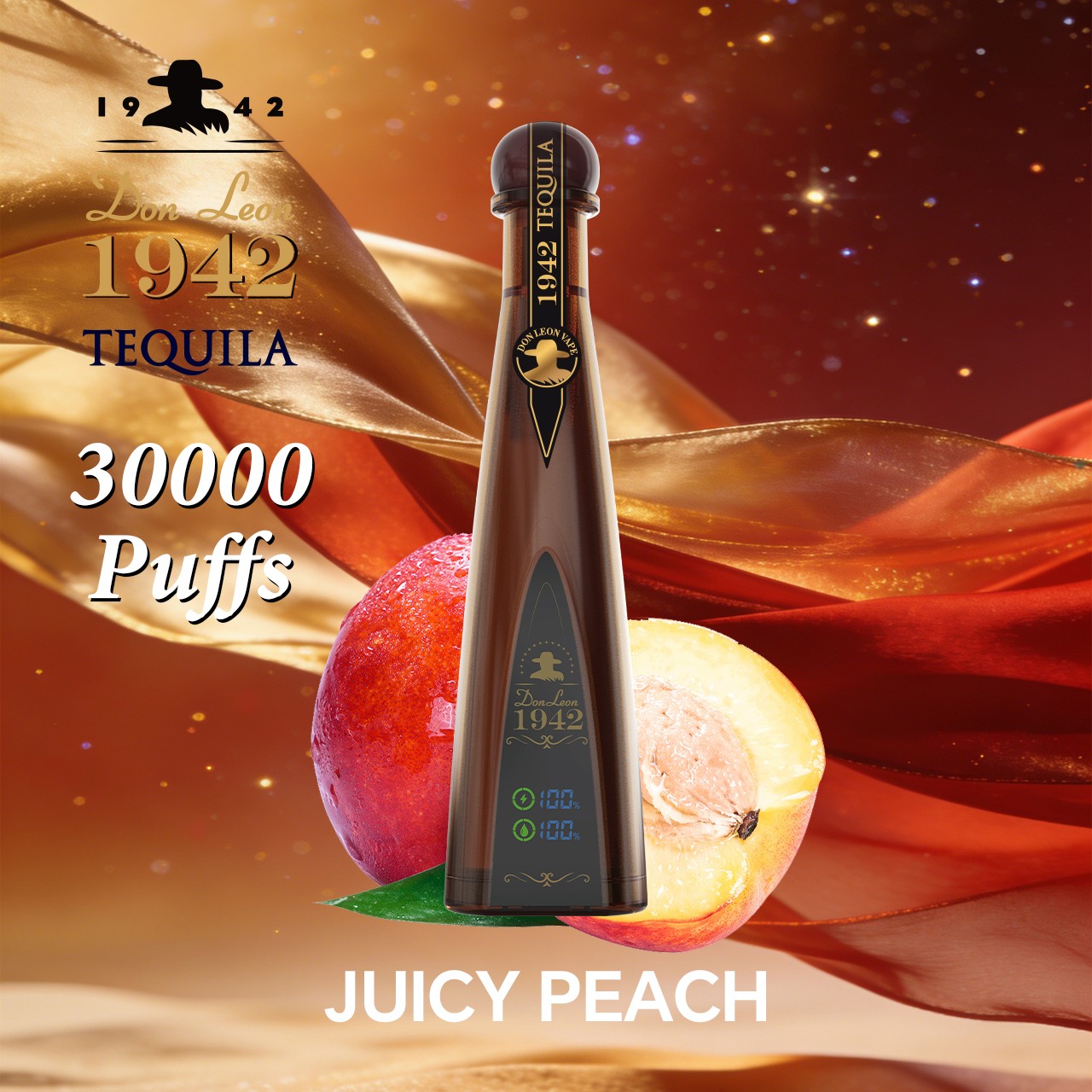 Solaris Tequila Don Leon 1942 30000 30K Puffs Rechargeable Battery Display Disposable Vape in Juicy Peach flavor
