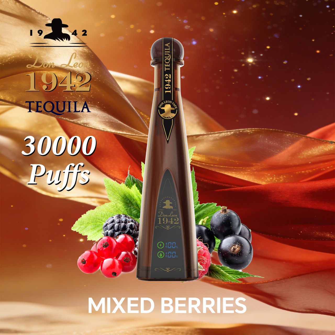 Solaris Tequila Don Leon 1942 30000 30K Puffs Rechargeable Battery Display Disposable Vape in Mixed Flavors flavor