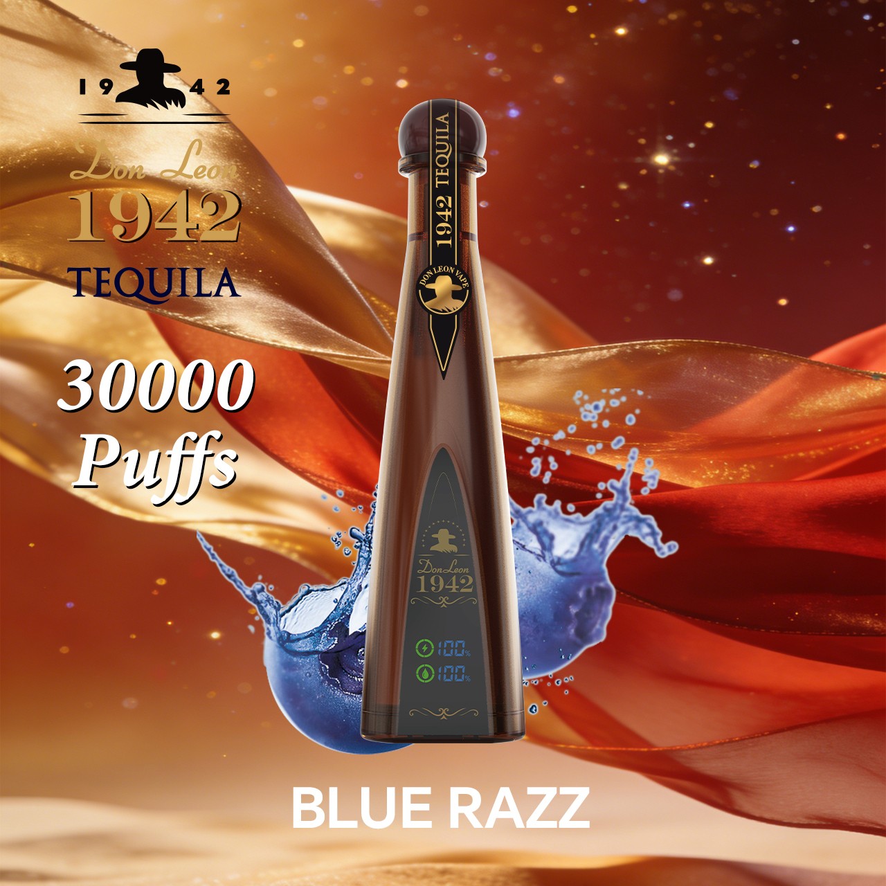 Solaris Tequila Don Leon 1942 30000 30K Puffs Rechargeable Battery Display Disposable Vape in solaris tequila don leon 1942 30000 30k bllue razz flavor