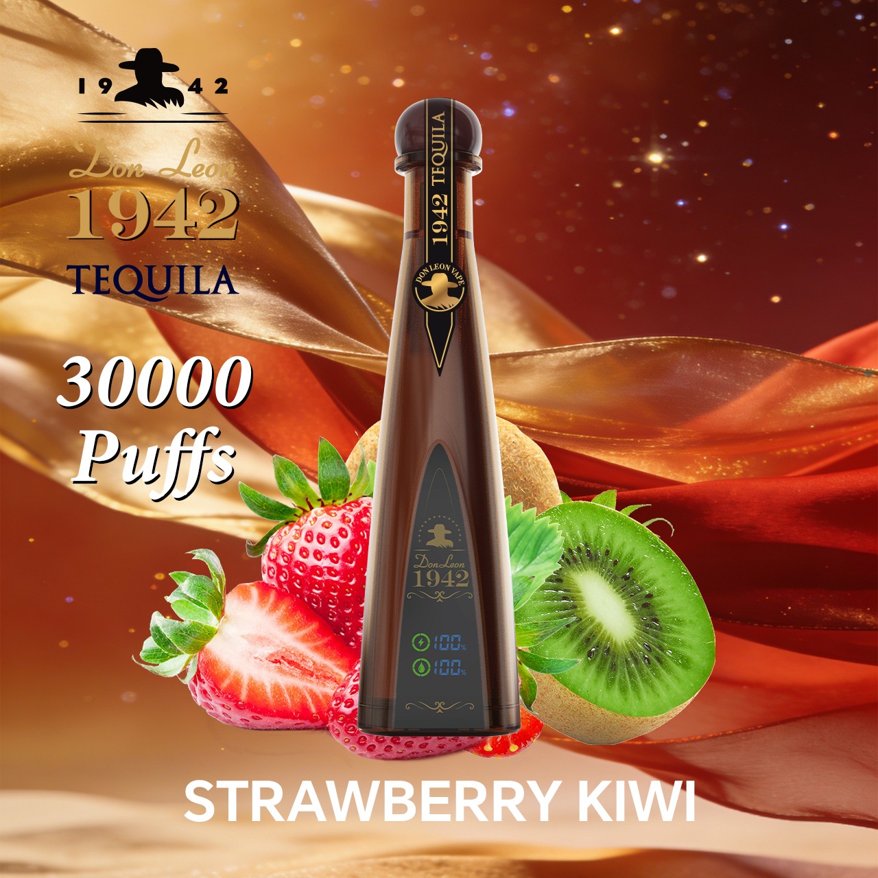 Solaris Tequila Don Leon 1942 30000 30K Puffs Rechargeable Battery Display Disposable Vape in Strawberry Kiwi flavor