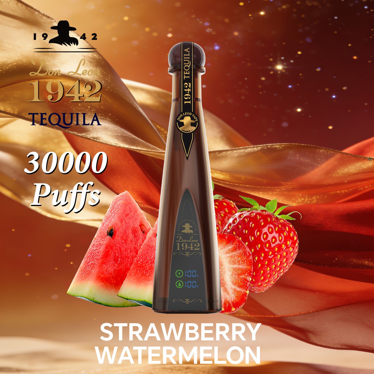 Solaris Tequila Don Leon 1942 30000 30K Puffs Rechargeable Battery Display Disposable Vape in Strawberry Watermelon flavor