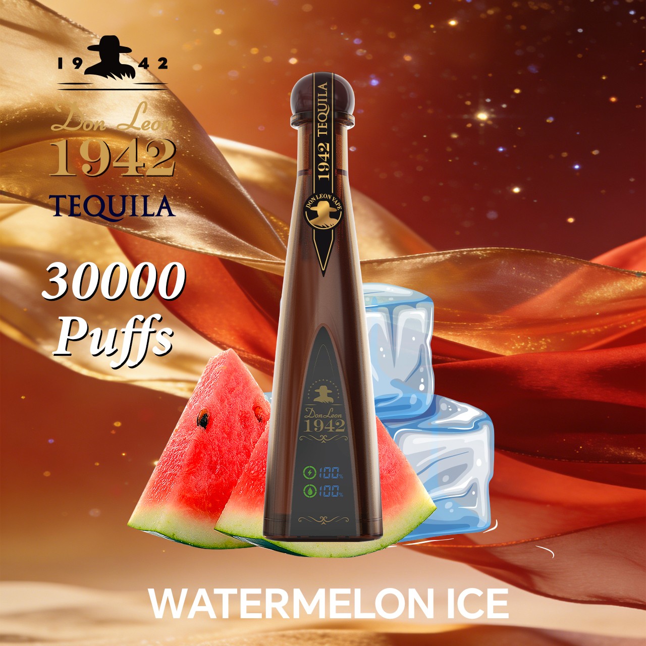 Solaris Tequila Don Leon 1942 30000 30K Puffs Rechargeable Battery Display Disposable Vape in Watermelon Ice flavor