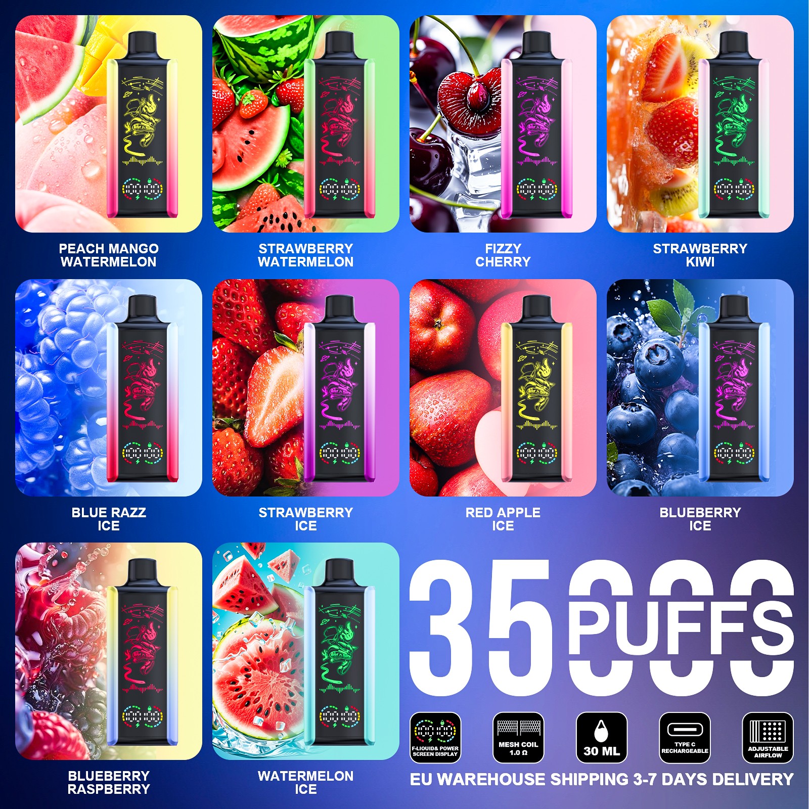 Stag Bar Pulse 35000 35K Puffs Full LED Display Disposable Vape EU Warehouse flavor options image