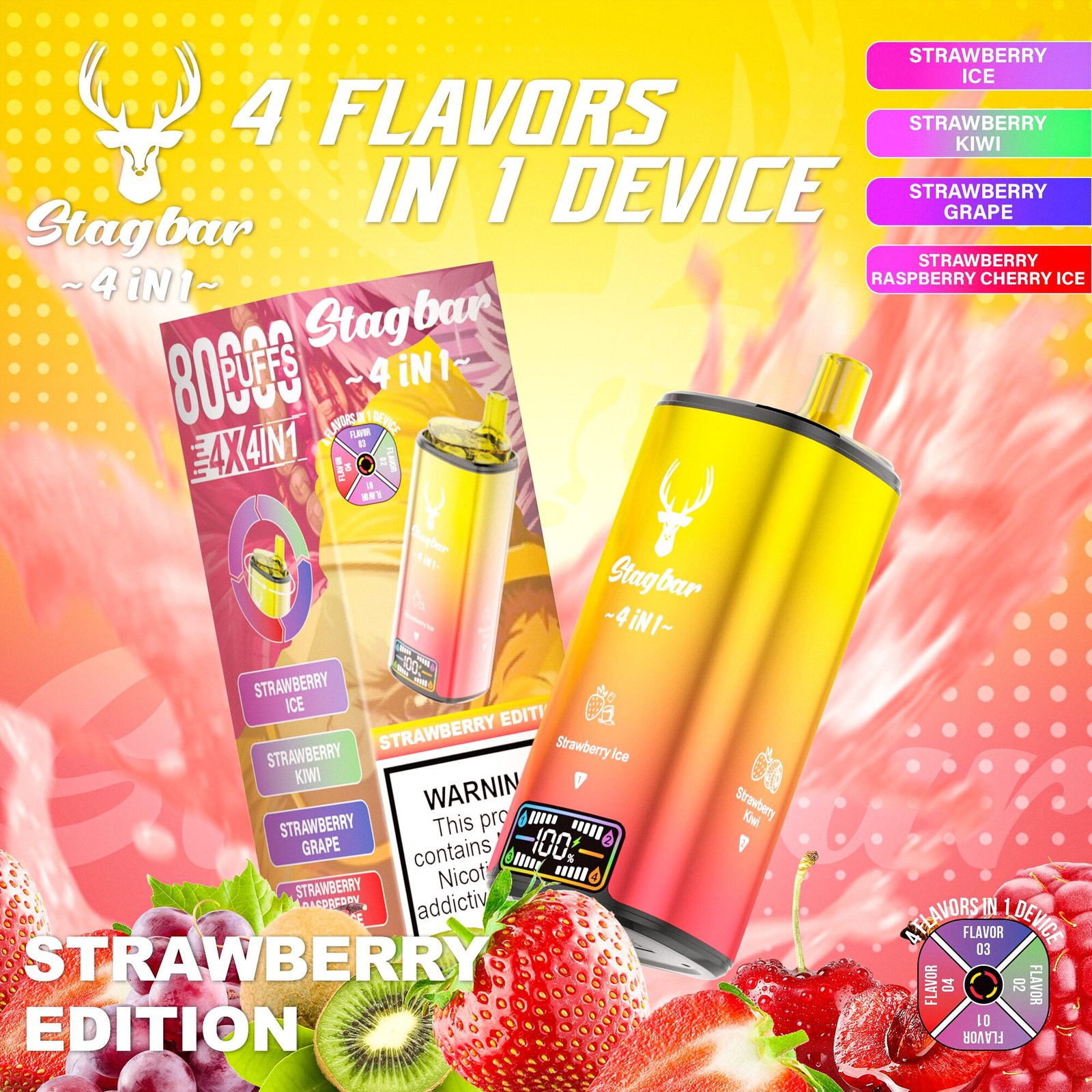 Stag Bar 4in1 80000 80K Puffs Rechargeable LCD Display Disposable Vape EU Warehouse product detail image