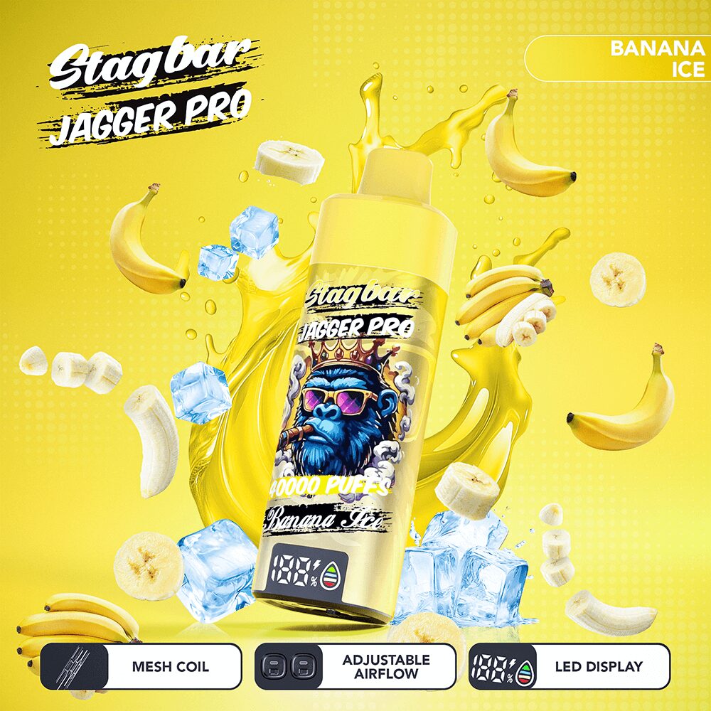 Stagbar Jagger Pro 40000 40K Puffs Adjustable Airflow & LED Display Rechargeable Disposable Vape in Banana Ice flavor