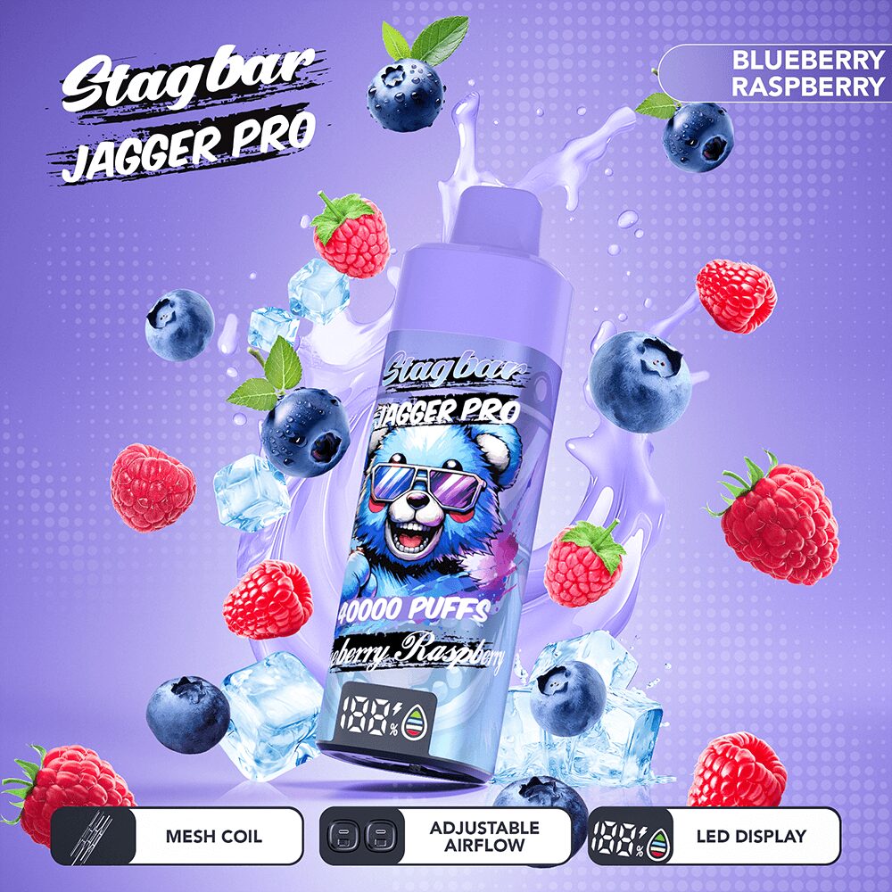 Stagbar Jagger Pro 40000 40K Puffs Adjustable Airflow & LED Display Rechargeable Disposable Vape in Blueberry Raspberry flavor