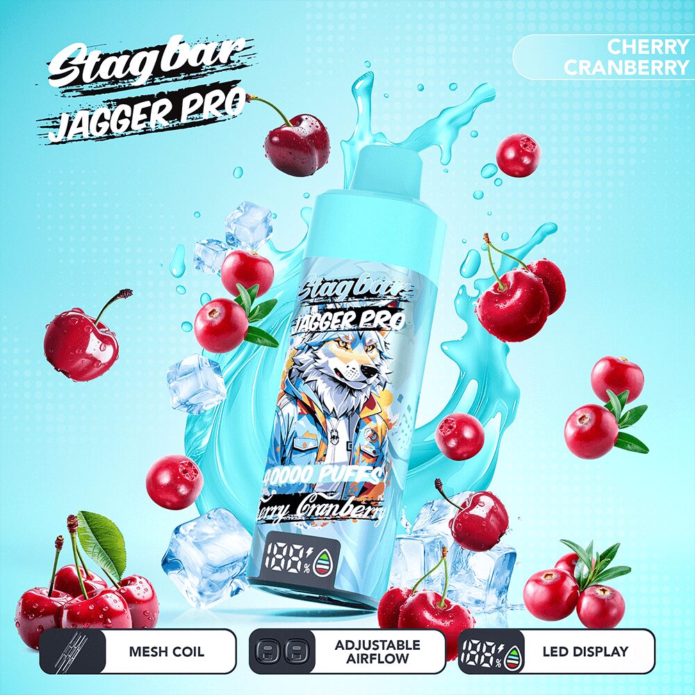 Stagbar Jagger Pro 40000 40K Puffs Adjustable Airflow & LED Display Rechargeable Disposable Vape in Cherry Cranberry flavor