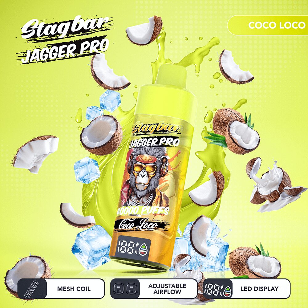 Stagbar Jagger Pro 40000 40K Puffs Adjustable Airflow & LED Display Rechargeable Disposable Vape in Coco Loco flavor