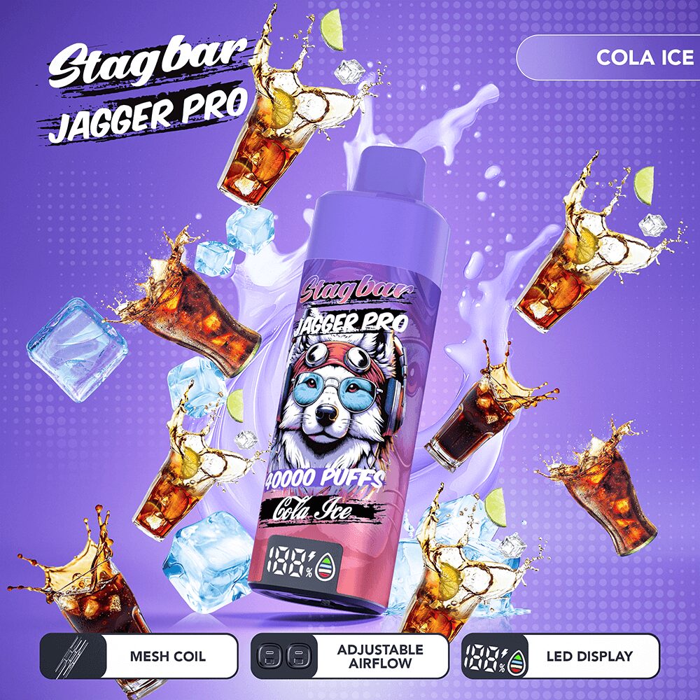 Stagbar Jagger Pro 40000 40K Puffs Adjustable Airflow & LED Display Rechargeable Disposable Vape in Cola Ice flavor