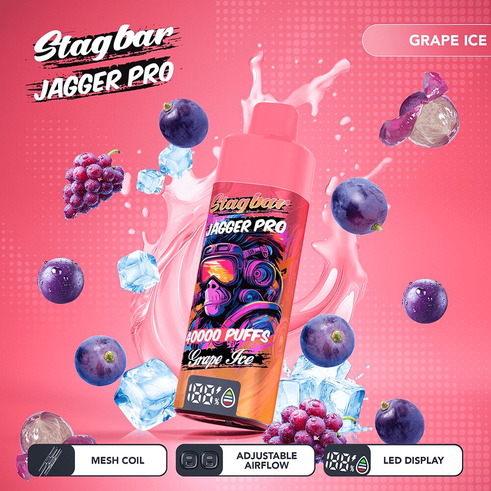 Stagbar Jagger Pro 40000 40K Puffs Adjustable Airflow & LED Display Rechargeable Disposable Vape in Grape Ice flavor
