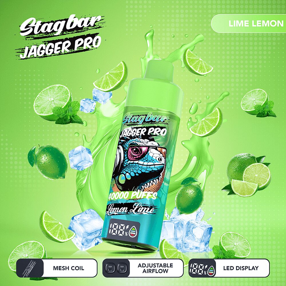Stagbar Jagger Pro 40000 40K Puffs Adjustable Airflow & LED Display Rechargeable Disposable Vape in Lemon Lime flavor