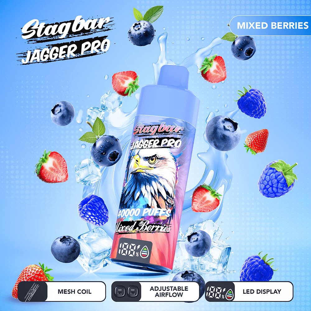 Stagbar Jagger Pro 40000 40K Puffs Adjustable Airflow & LED Display Rechargeable Disposable Vape in Mixed Berries flavor
