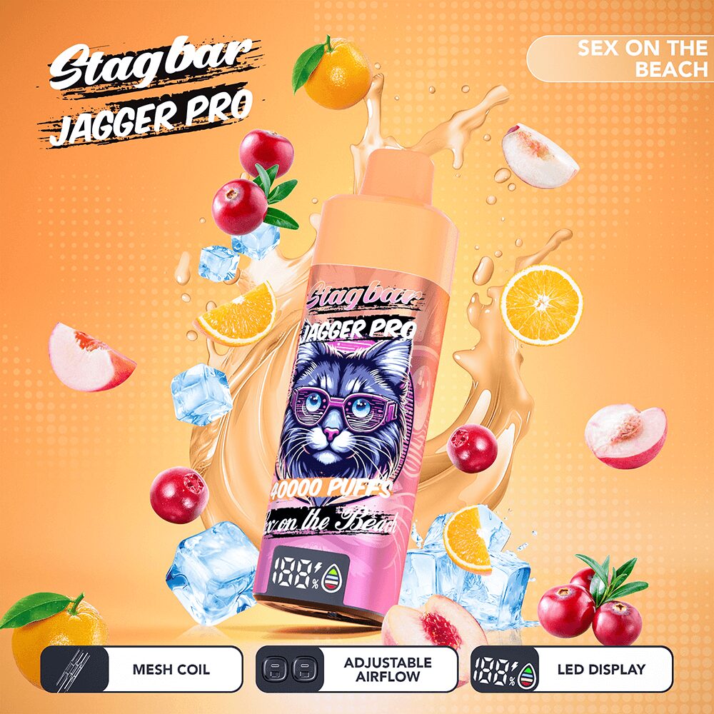Stagbar Jagger Pro 40000 40K Puffs Adjustable Airflow & LED Display Rechargeable Disposable Vape in Sex On The Beach flavor