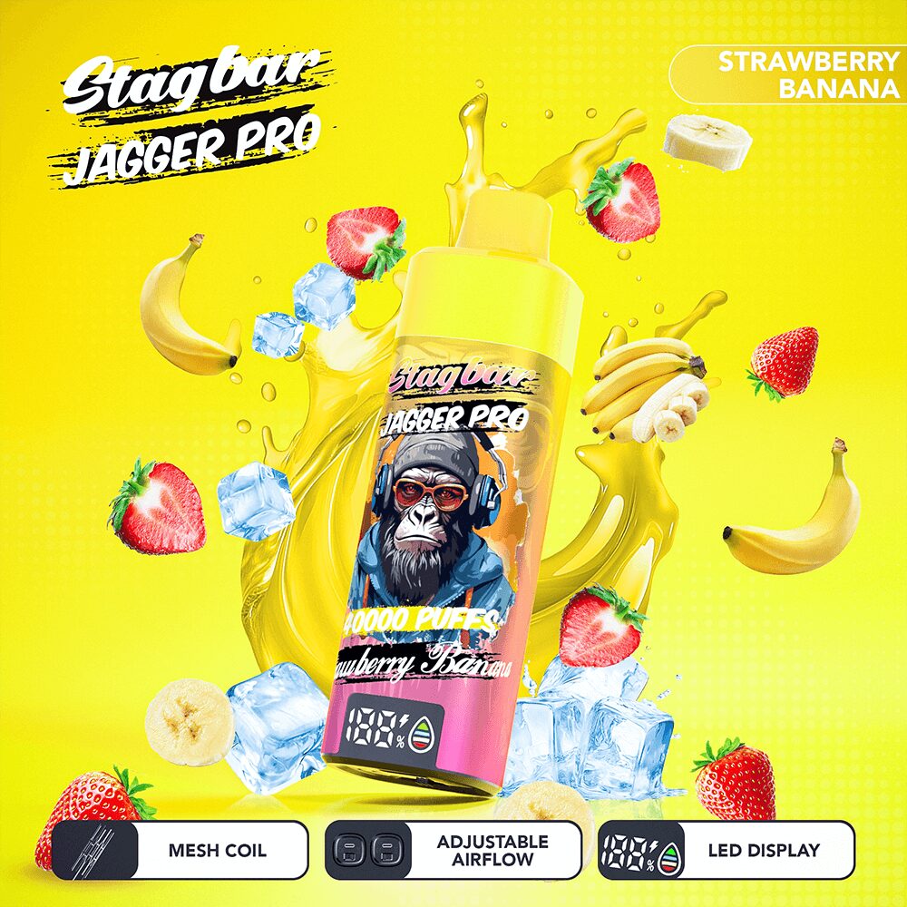 Stagbar Jagger Pro 40000 40K Puffs Adjustable Airflow & LED Display Rechargeable Disposable Vape in Strawberry Banana flavor