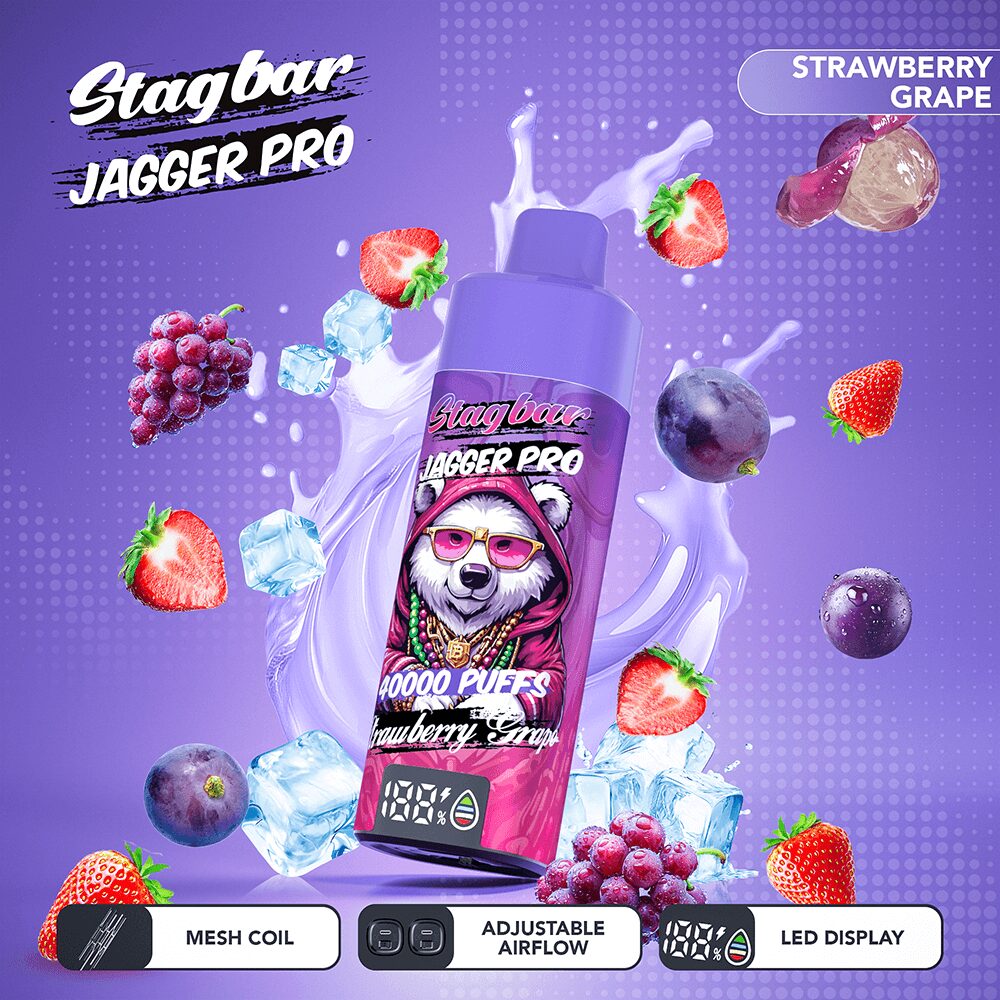 Stagbar Jagger Pro 40000 40K Puffs Adjustable Airflow & LED Display Rechargeable Disposable Vape in Strawberry Grape flavor