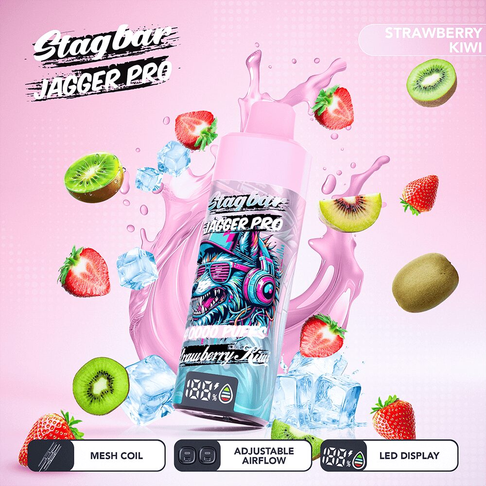 Stagbar Jagger Pro 40000 40K Puffs Adjustable Airflow & LED Display Rechargeable Disposable Vape in Strawberry Kiwi flavor