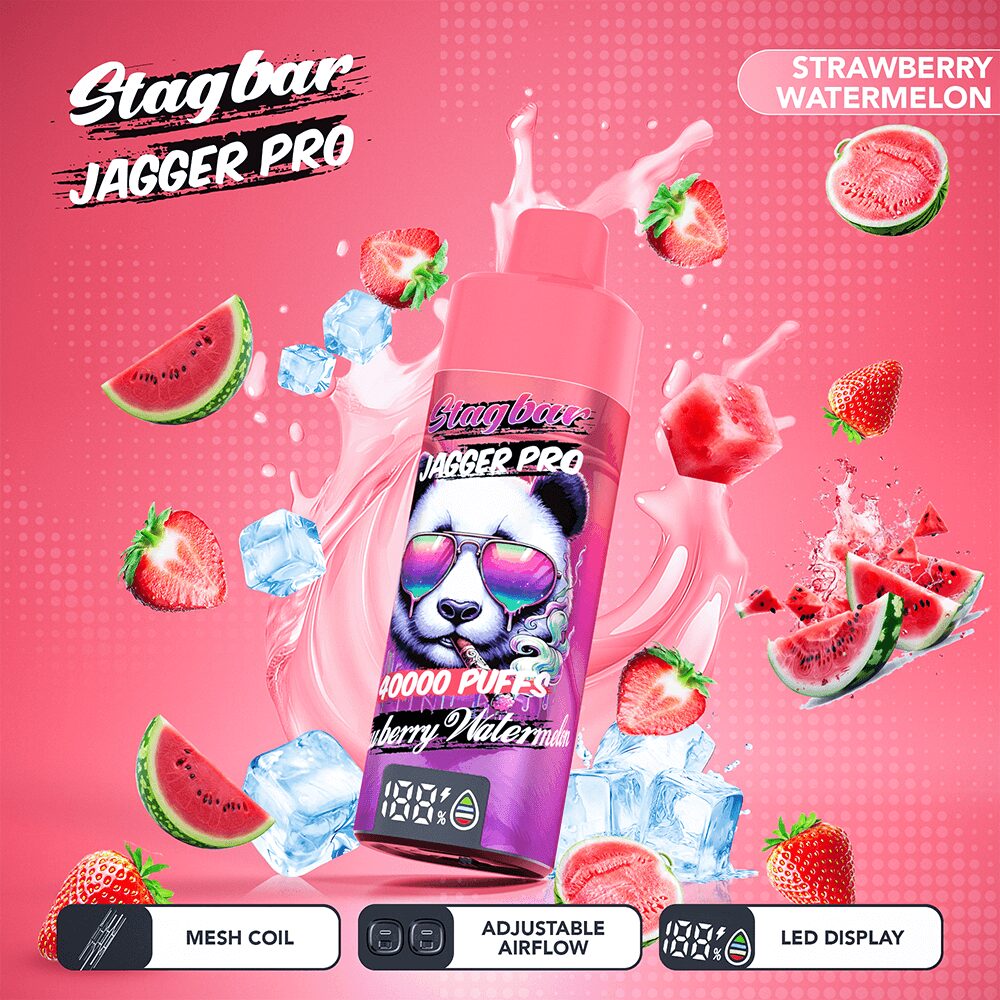 Stagbar Jagger Pro 40000 40K Puffs Adjustable Airflow & LED Display Rechargeable Disposable Vape in Strawberry Watermelon flavor