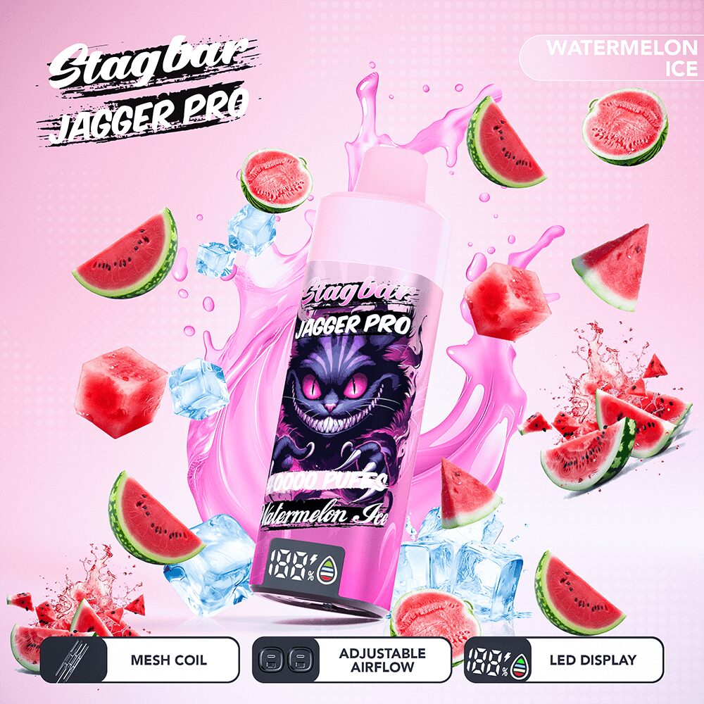 Stagbar Jagger Pro 40000 40K Puffs Adjustable Airflow & LED Display Rechargeable Disposable Vape in Watermelon Ice flavor