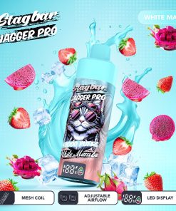 Stagbar Jagger Pro 40000 40K Puffs Adjustable Airflow & LED Display Rechargeable Disposable Vape in White Mamba flavor
