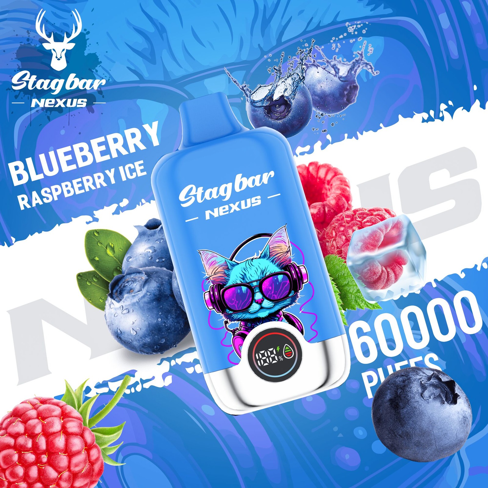 Stagbar Nexus 60000 60K Puffs Airflow Adjustable LED Display Disposable Vape in Blueberry Raspberry Ice flavor