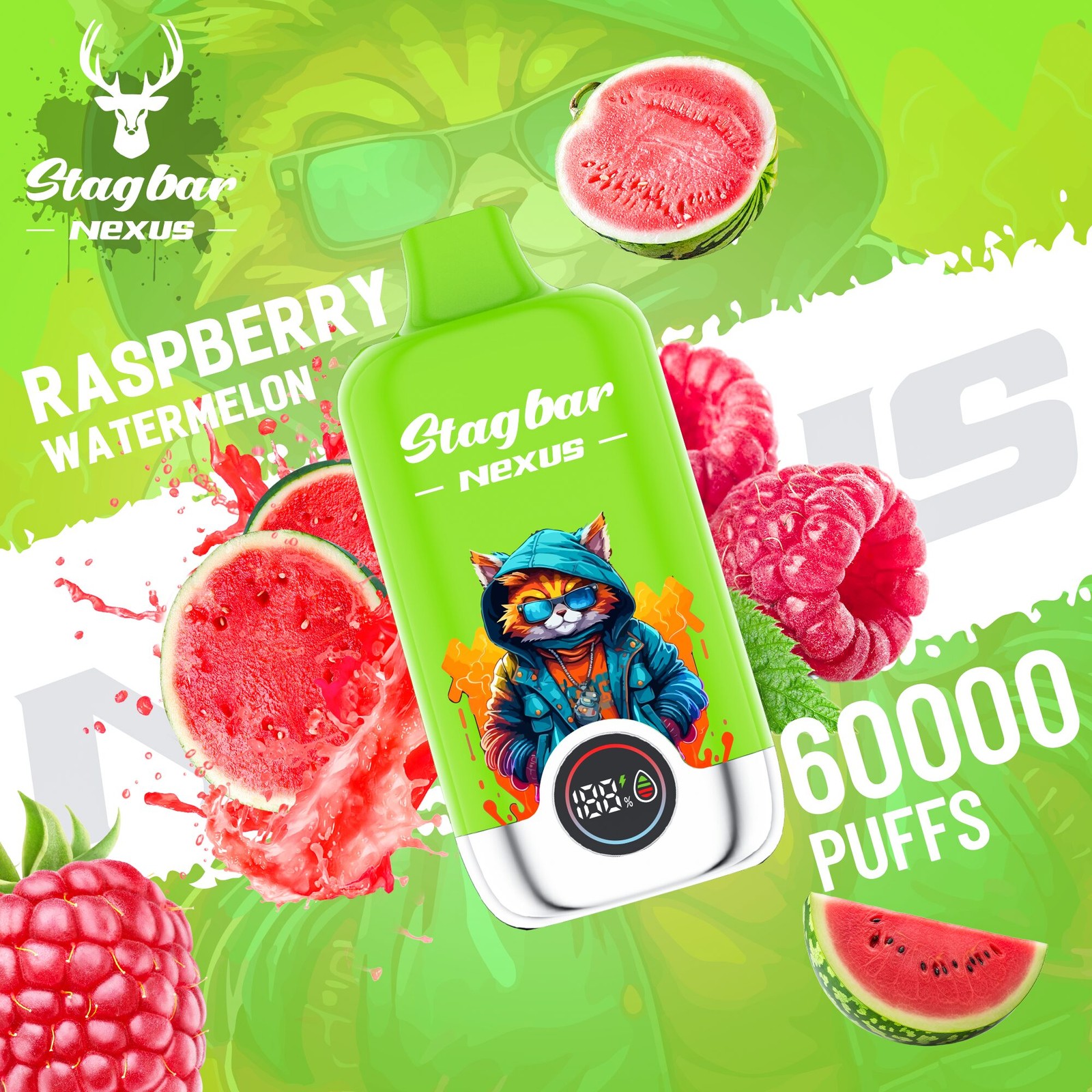Stagbar Nexus 60000 60K Puffs Airflow Adjustable LED Display Disposable Vape in Raspberry Watermelon flavor