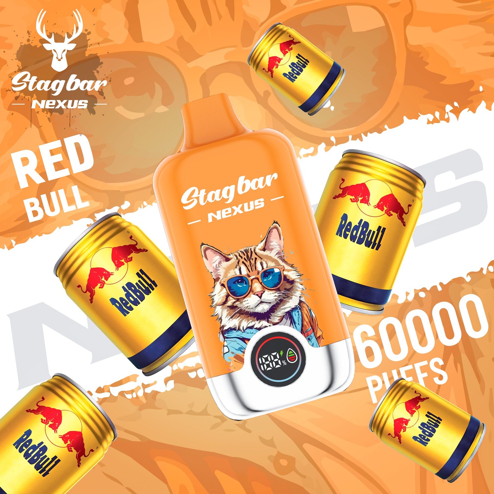 Stagbar Nexus 60000 60K Puffs Airflow Adjustable LED Display Disposable Vape in Red Bull flavor