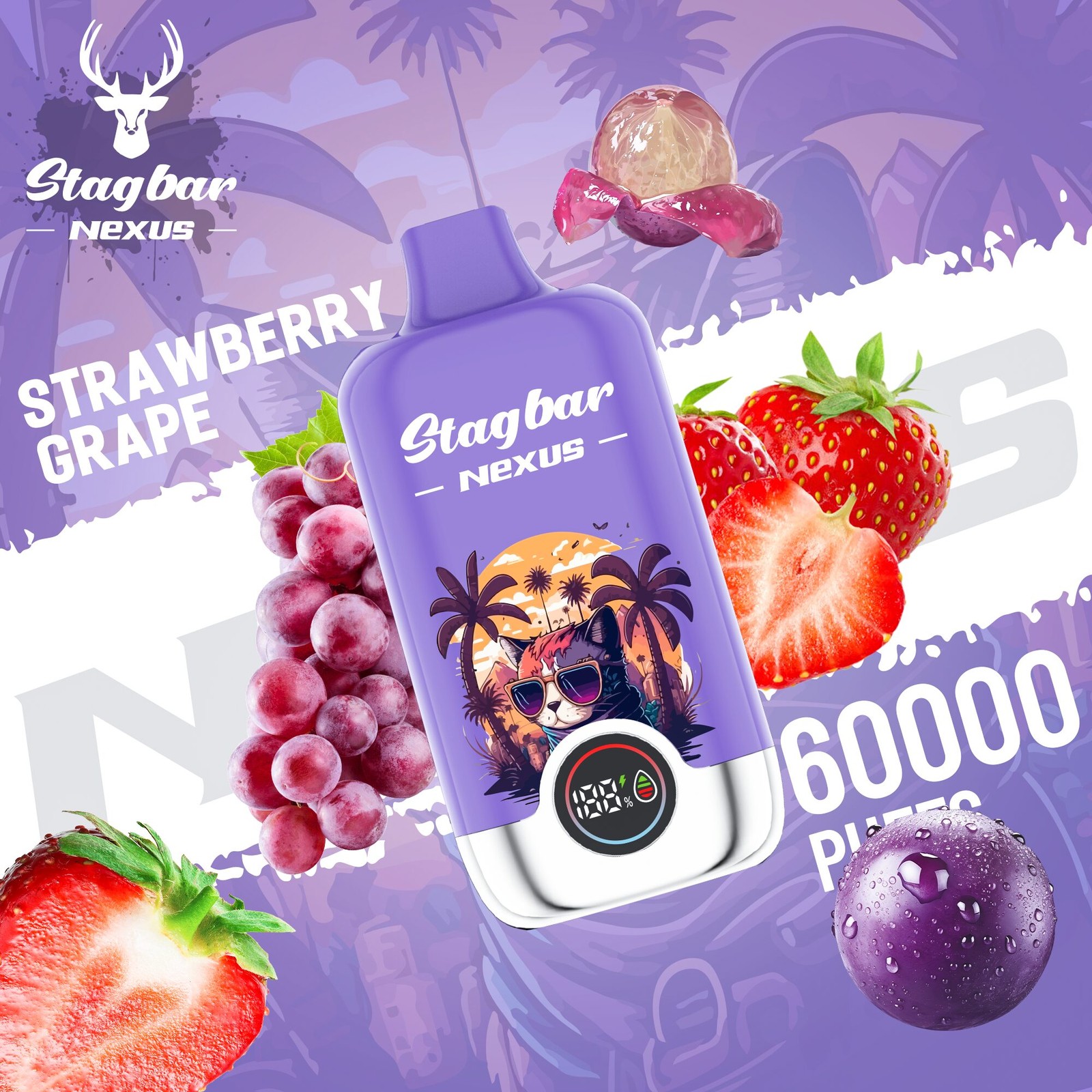 Stagbar Nexus 60000 60K Puffs Airflow Adjustable LED Display Disposable Vape in Strawberry Grape flavor