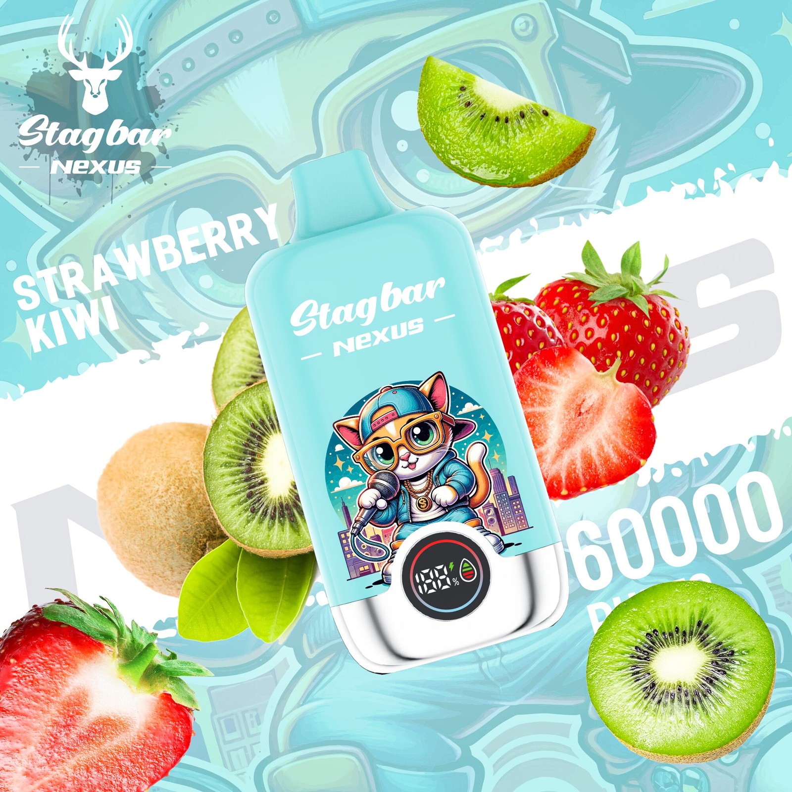 Stagbar Nexus 60000 60K Puffs Airflow Adjustable LED Display Disposable Vape in Strawberry Kiwi flavor