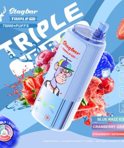 Stagbar Triple Pro 75000 75K Puffs 3 IN 1 Flavors&LED Display Disposable Vape in Blue Razz Ice / Cranberry Grape / Strawberry Watermelon flavor