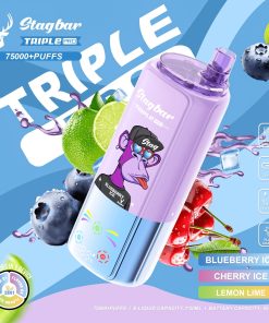Stagbar Triple Pro 75000 75K Puffs 3 IN 1 Flavors&LED Display Disposable Vape in Blueberry Ice / Cherry Ice / Lemon Lime flavor