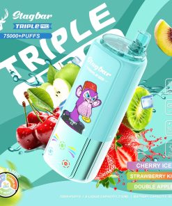 Stagbar Triple Pro 75000 75K Puffs 3 IN 1 Flavors&LED Display Disposable Vape in Cherry Ice / Strawberry Kiwi / Double Apple flavor