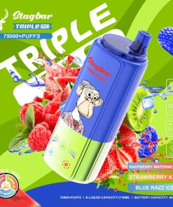 Stagbar Triple Pro 75000 75K Puffs 3 IN 1 Flavors&LED Display Disposable Vape in Raspberry Watermelon / Strawberry Kiwi / Blue Razz Ice flavor
