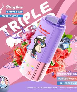 Stagbar Triple Pro 75000 75K Puffs 3 IN 1 Flavors&LED Display Disposable Vape in Strawberry Grape / Raspberry Watermelon / Blueberry Ice flavor