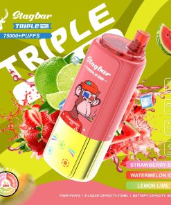 Stagbar Triple Pro 75000 75K Puffs 3 IN 1 Flavors&LED Display Disposable Vape in Strawberry Ice / Watermelon Ice / Lemon Lime flavor
