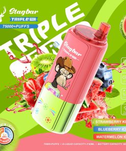 Stagbar Triple Pro 75000 75K Puffs 3 IN 1 Flavors&LED Display Disposable Vape in Strawberry Kiwi / Blueberry Ice / Watermelon Ice flavor