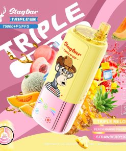 Stagbar Triple Pro 75000 75K Puffs 3 IN 1 Flavors&LED Display Disposable Vape in Triple Melon / Peach Mango Pineapple / Strawberry Ice flavor