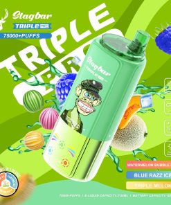 Stagbar Triple Pro 75000 75K Puffs 3 IN 1 Flavors&LED Display Disposable Vape in Watermelon Bubble Gum / Blue Razz Ice / Triple Melon flavor
