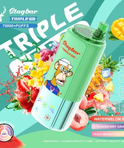 Stagbar Triple Pro 75000 75K Puffs 3 IN 1 Flavors&LED Display Disposable Vape in Watermelon Ice / Strawberry Grape / Peach Mango Pineapple flavor