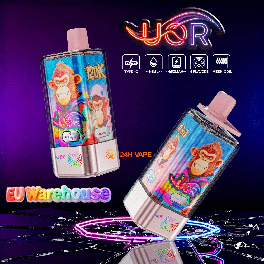 UOR 120000 120k Puffs 4 in 1 Flavors LED Display Disposable Vape EU Warehouse in Blueberry Ice&Peach Ice&Rainbow Candy&Lemon Sour Orange flavor
