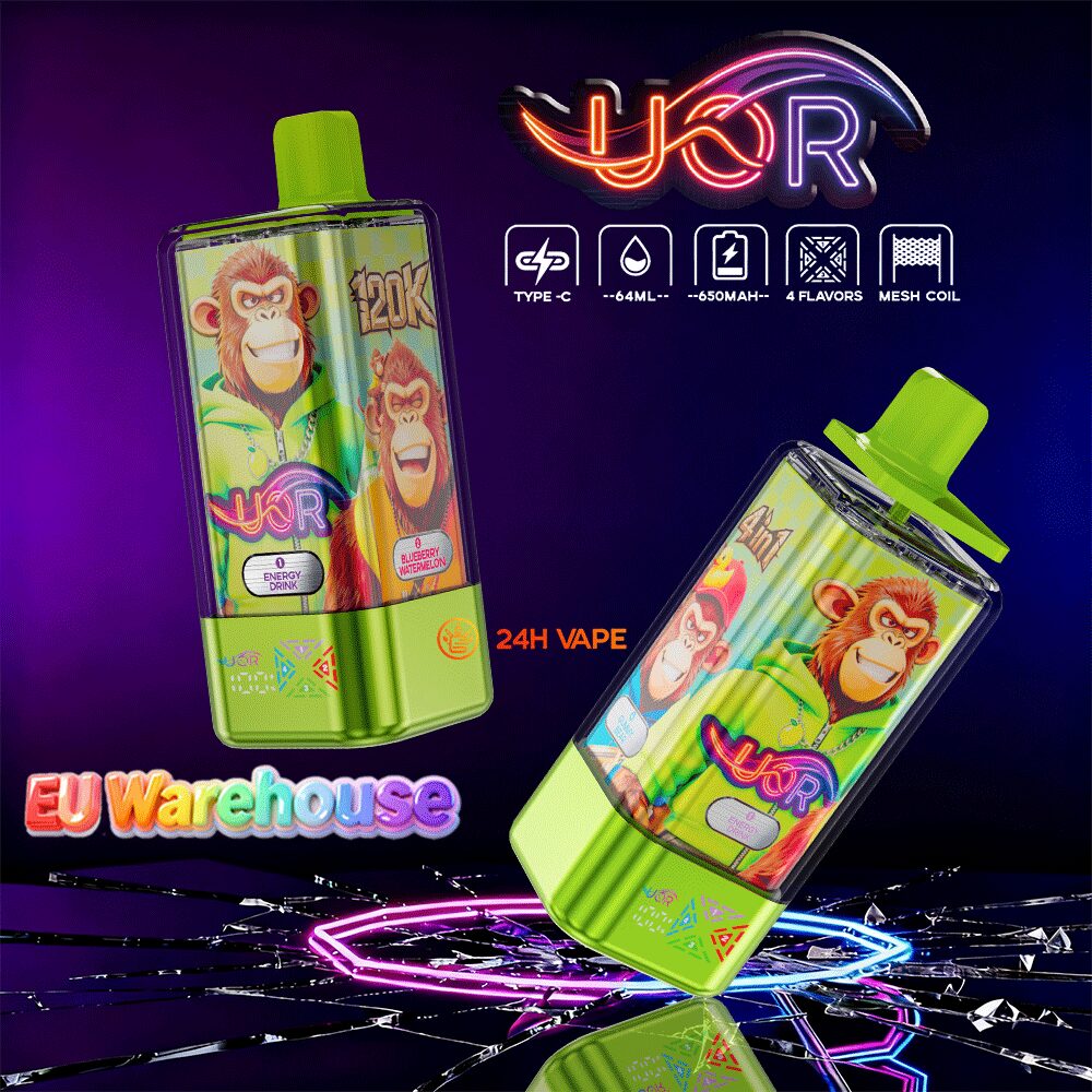 UOR 120000 120k Puffs 4 in 1 Flavors LED Display Disposable Vape EU Warehouse in Energy Drink&Blueberry Watermelon&Sour Apple Raspberry&Gummy Bear flavor