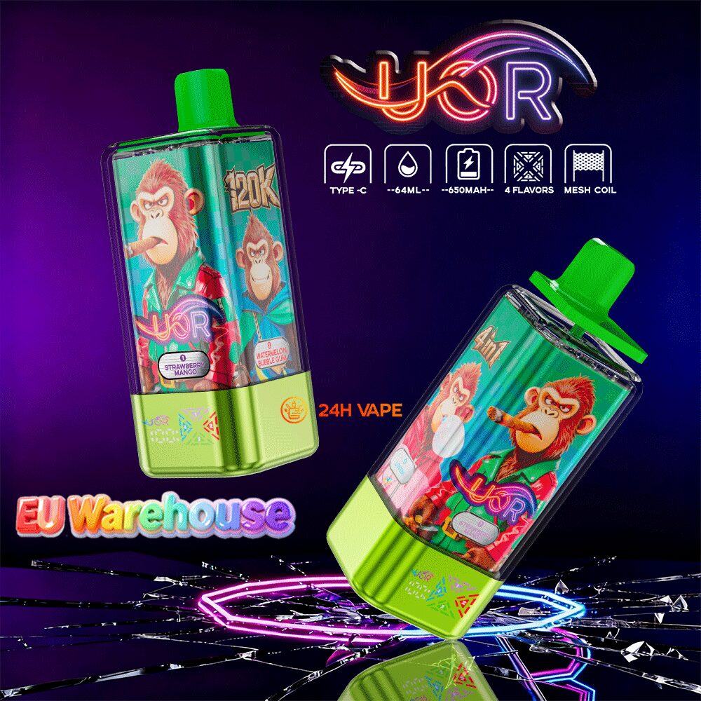 UOR 120000 120k Puffs 4 in 1 Flavors LED Display Disposable Vape EU Warehouse in Strawberry Mango&Watermelon Bubble Gum&Red Mojito&Love 66 flavor