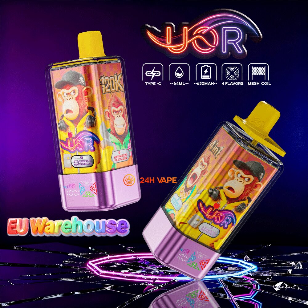 UOR 120000 120k Puffs 4 in 1 Flavors LED Display Disposable Vape EU Warehouse in Strawberry Watermelon&Kiwi Passion Fruit Guava&Mango Ice&Watermelon Sour