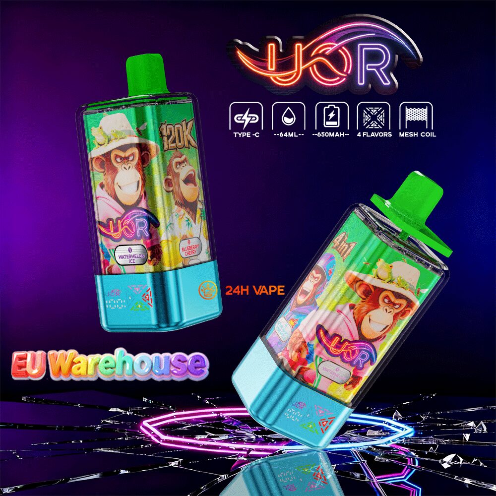 UOR 120000 120k Puffs 4 in 1 Flavors LED Display Disposable Vape EU Warehouse in Watermelon Ice&Blueberry Cherry&Summer Time&Sour Mango Pineapple flavor