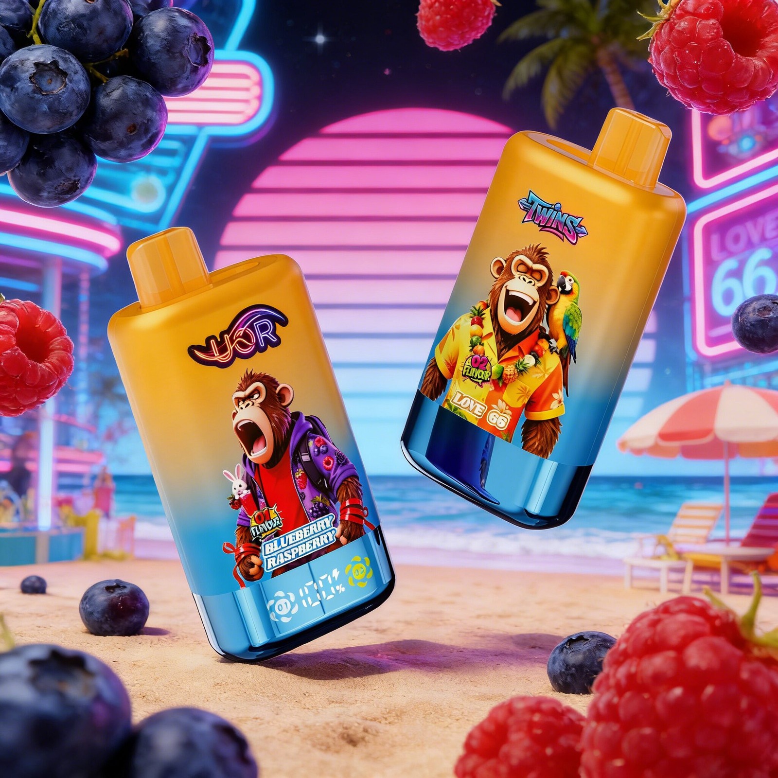 UOR Twins 80000 80k Puffs Double Flavor LED Display Disposable Vape in Blueberry Raspberry & Love 66 flavor