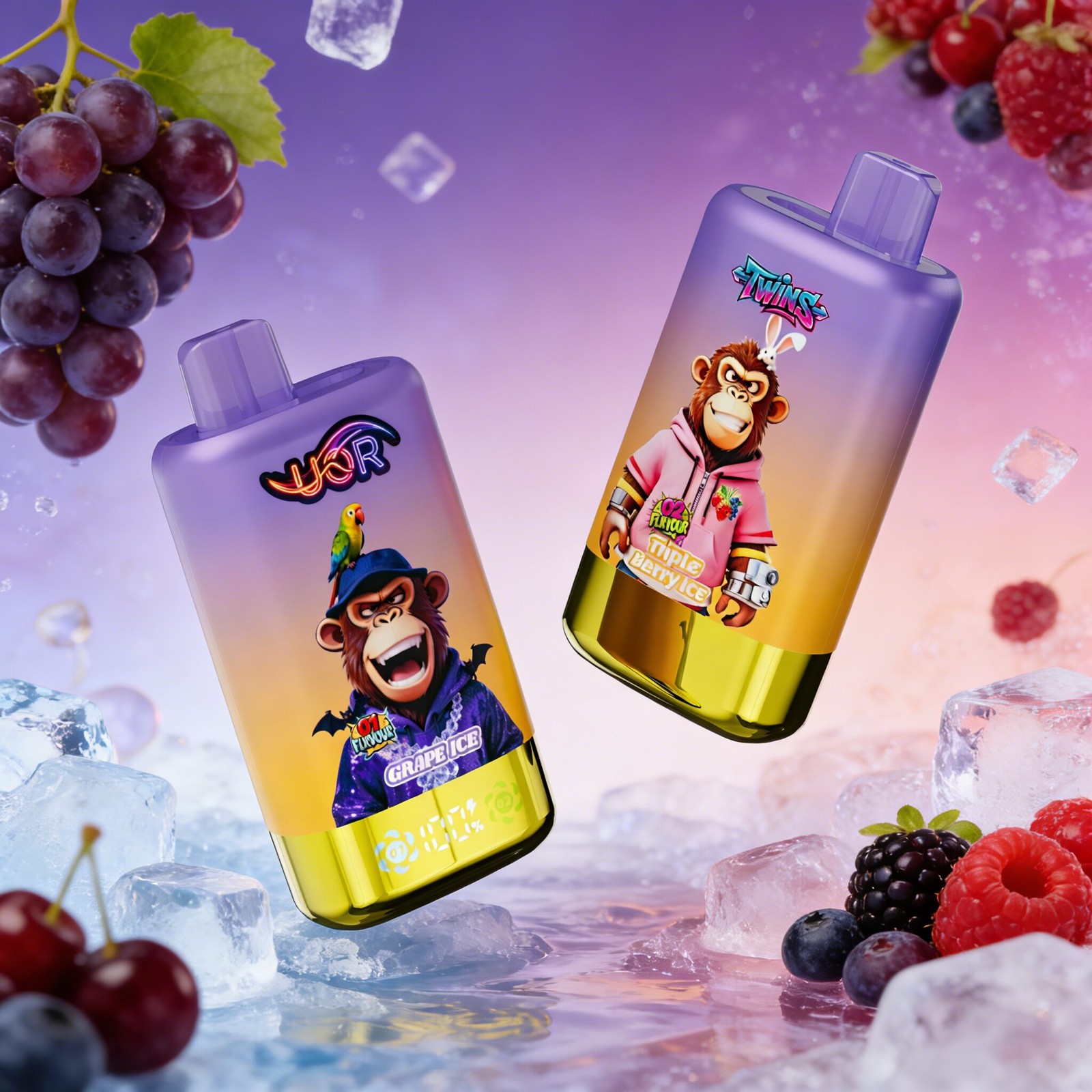 UOR Twins 80000 80k Puffs Double Flavor LED Display Disposable Vape in Grape Ice & Triple Berry Ice flavor
