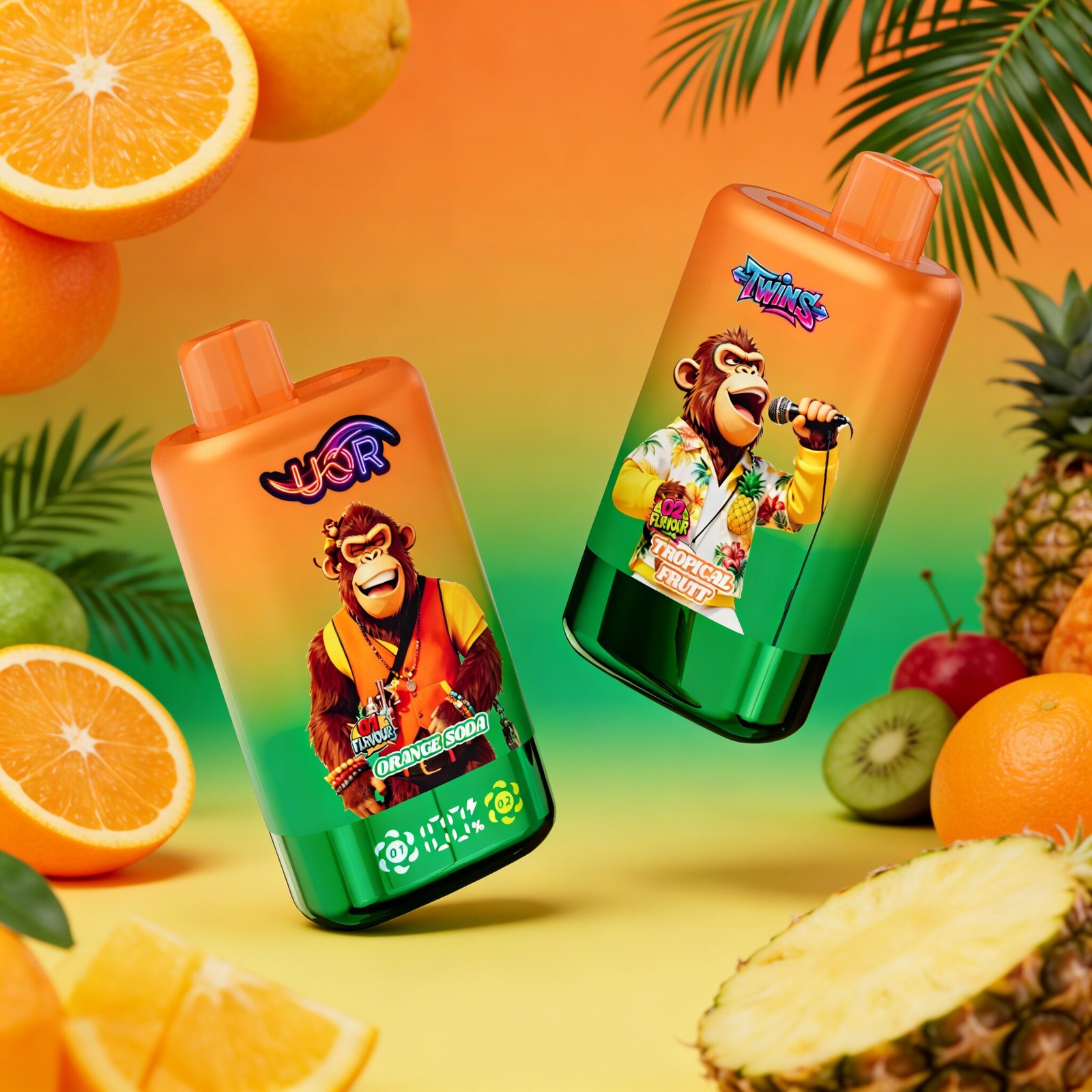 UOR Twins 80000 80k Puffs Double Flavor LED Display Disposable Vape in Orange Soda & Tropical Fruit flavor