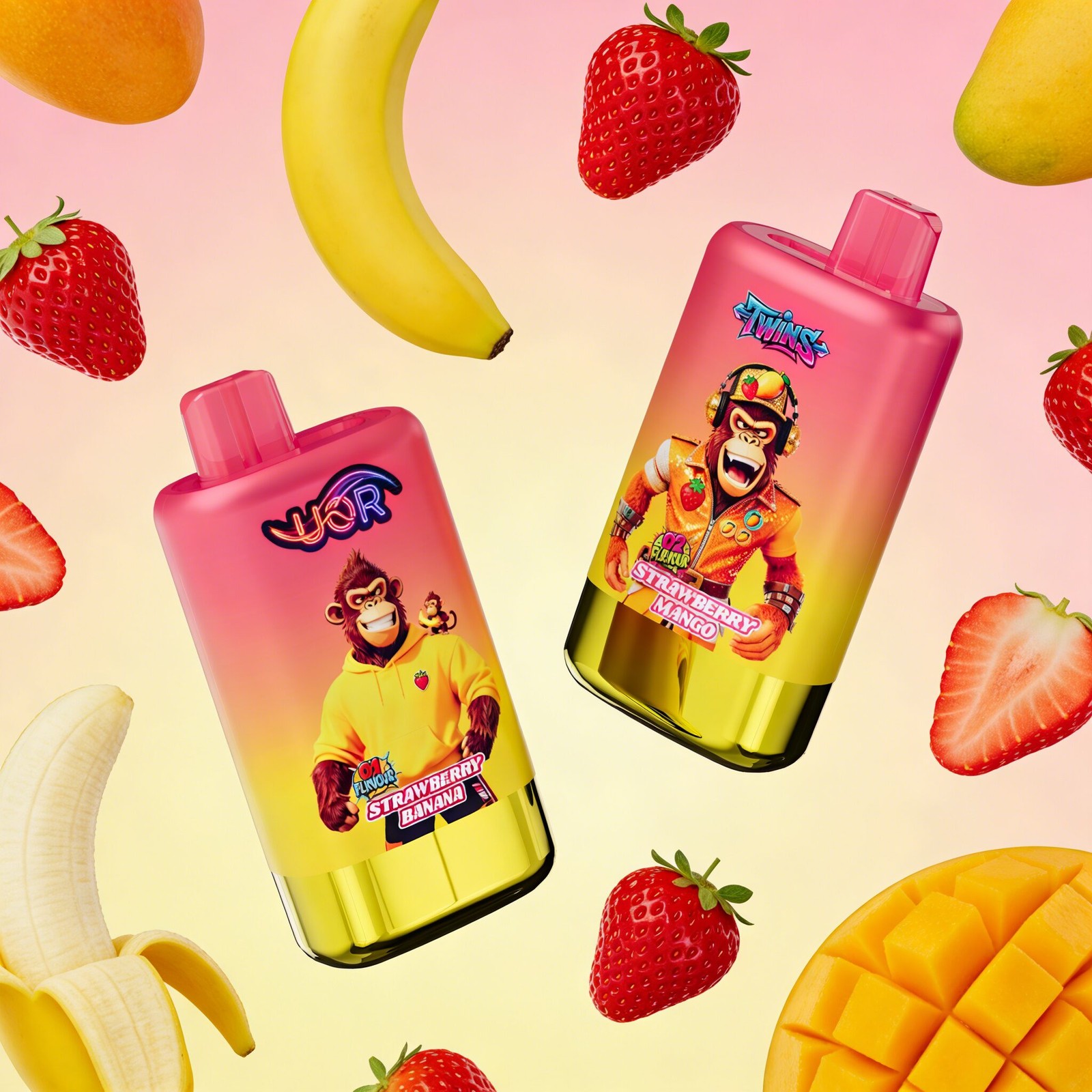 UOR Twins 80000 80k Puffs Double Flavor LED Display Disposable Vape in Peach Mango & Strawberry Ice flavor